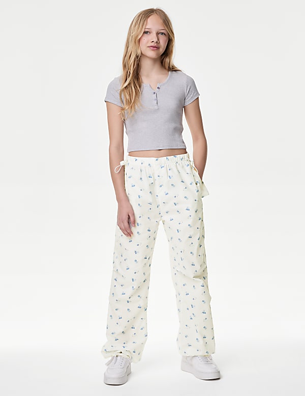 Pure Cotton Ditsy Floral Parachute Trousers (6-16 Yrs) - CN