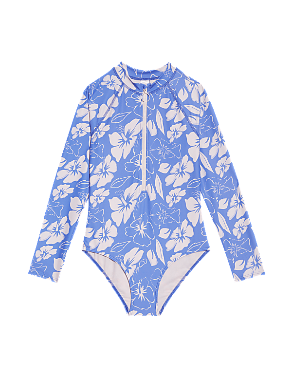 Hibiscus Print Long Sleeve Swimsuit (6-16 Yrs)