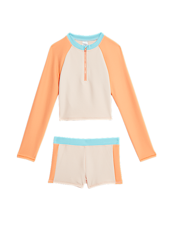 2pc Colourblock Long Sleeve Swim Set (6-16 Yrs)