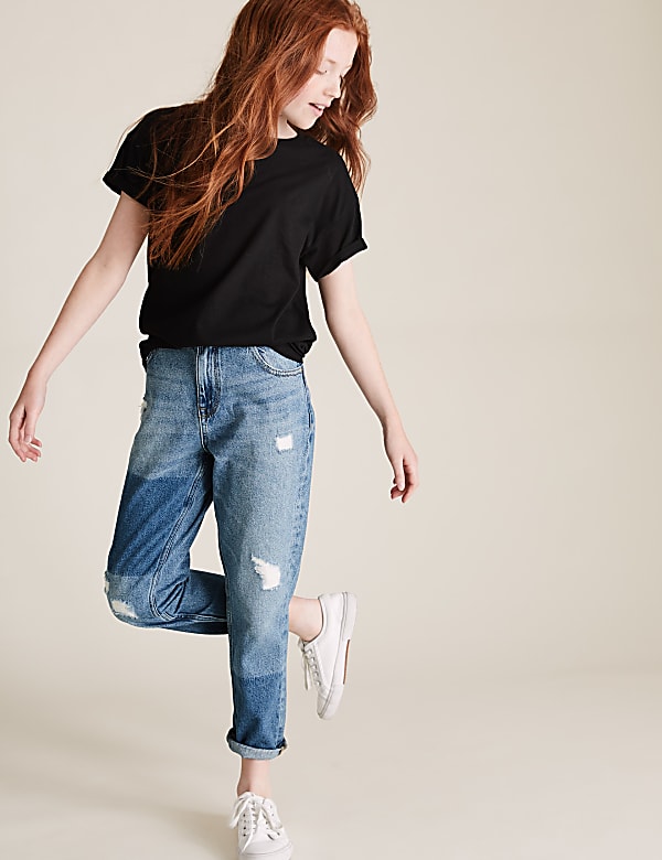 Mom Fit Denim Patchwork Jeans (6-16 Yrs)