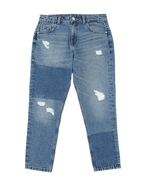 Mom Fit Denim Patchwork Jeans (6-16 Yrs)