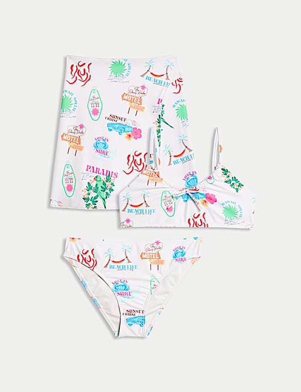 3pc Tropical Bikini with Sarong (6-16 Yrs) - KG