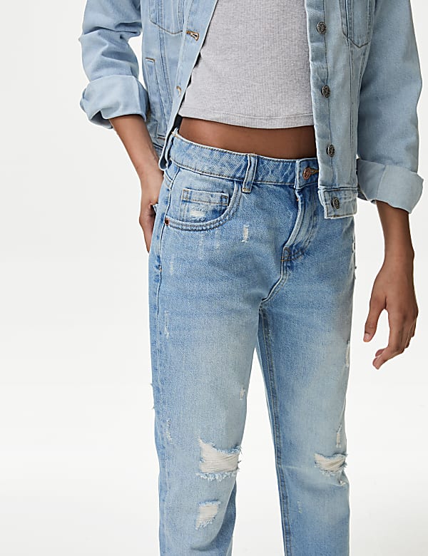 Mom Fit Light Denim Ripped Jeans