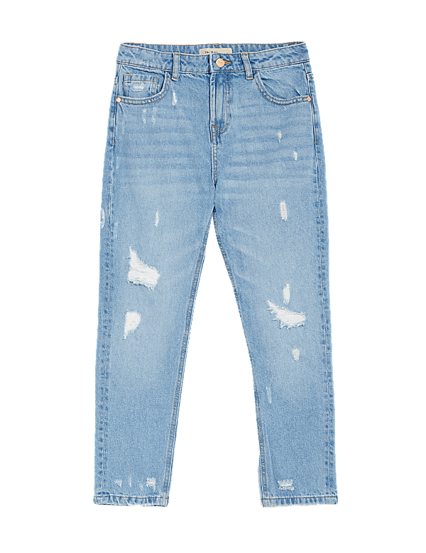 Mom Fit Light Denim Ripped Jeans