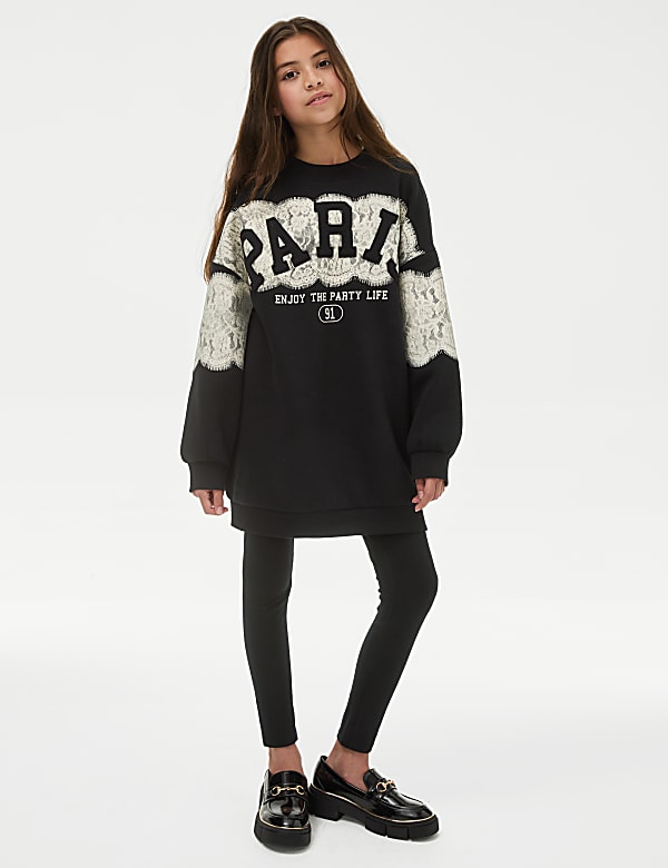 Cotton Rich Paris Slogan Sweatshirt Dress 6 16 Yrs BLACK Dresses M S NZ