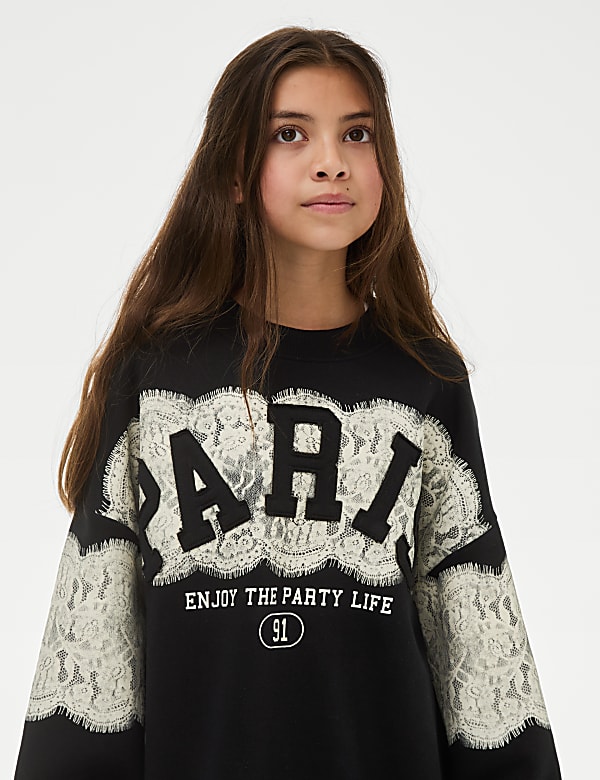 Cotton Rich Paris Slogan Sweatshirt Dress (6-16 Yrs)