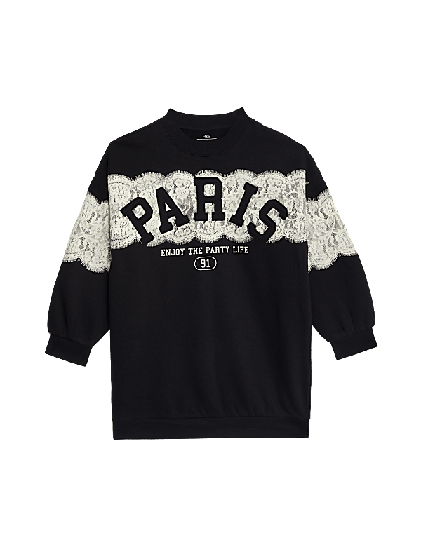 Cotton Rich Paris Slogan Sweatshirt Dress (6-16 Yrs)