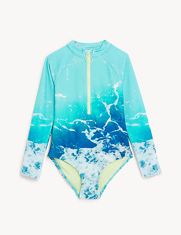 Photographic Print Long Sleeve Swimsuit