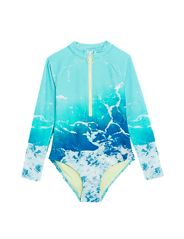 Photographic Print Long Sleeve Swimsuit