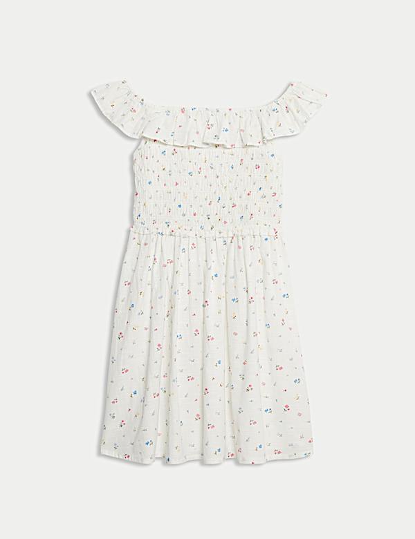 Robe fronc&eacute;e 100 % coton &agrave; imprim&eacute; fleuri (du 6 au 16 ans) - BE