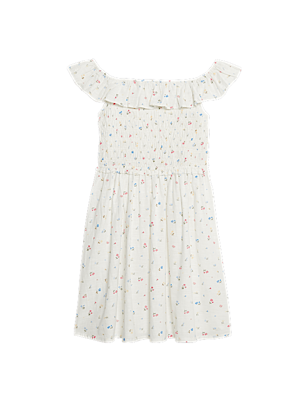 Pure Cotton Shirred Floral Print Dress (6-16 Yrs)