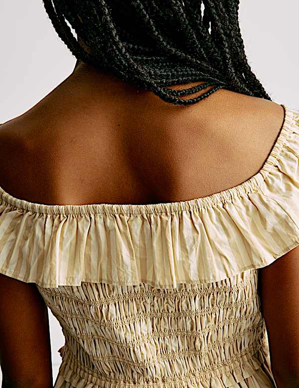Poplin Stripe Shirred Dress