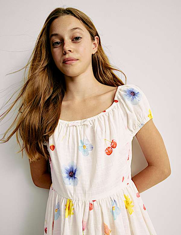 Pure Cotton Floral Dress (6-16 Yrs) - ES