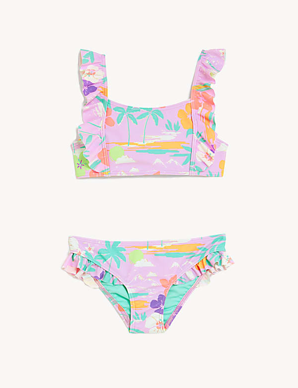 Palm Print Frill Bikini