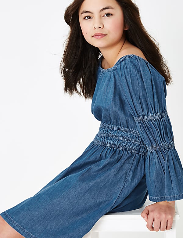Denim Shirred Dress (6 -16 Yrs)