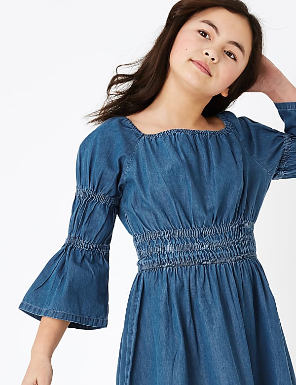 Denim Shirred Dress (6 -16 Yrs)