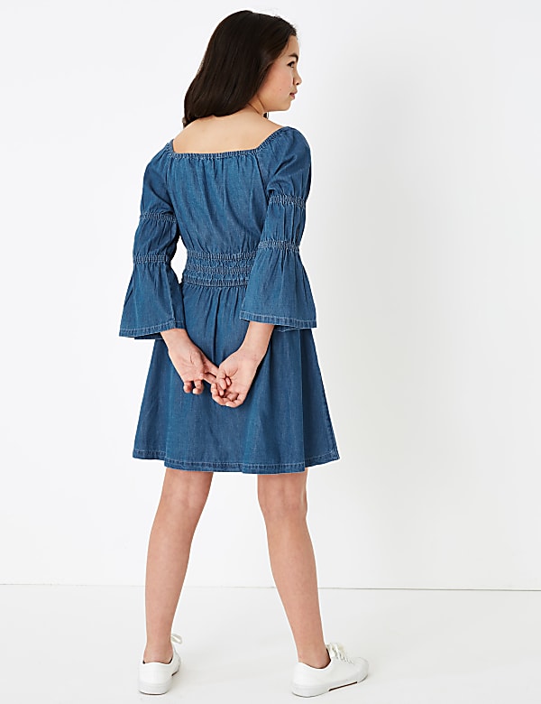 Denim Shirred Dress (6 -16 Yrs)