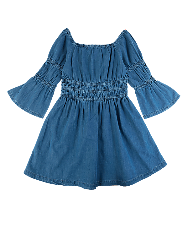 Denim Shirred Dress (6 -16 Yrs)