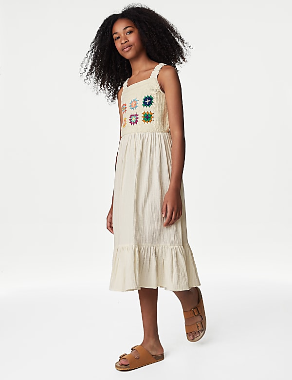 Pure Cotton Patchwork Crochet Midi Dress 6 16 Yrs