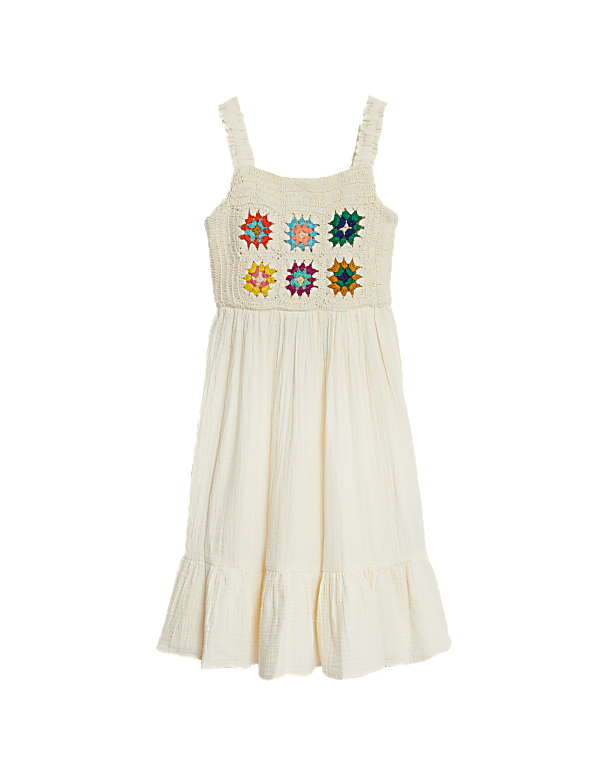 Pure Cotton Patchwork Crochet Midi Dress  (6-16 Yrs)