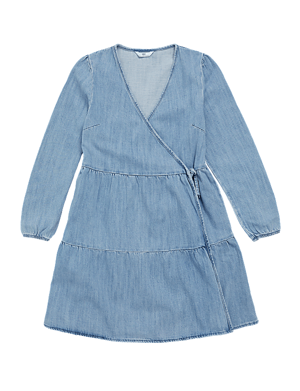 Denim Tiered Wrap Dress (6-14 Yrs)
