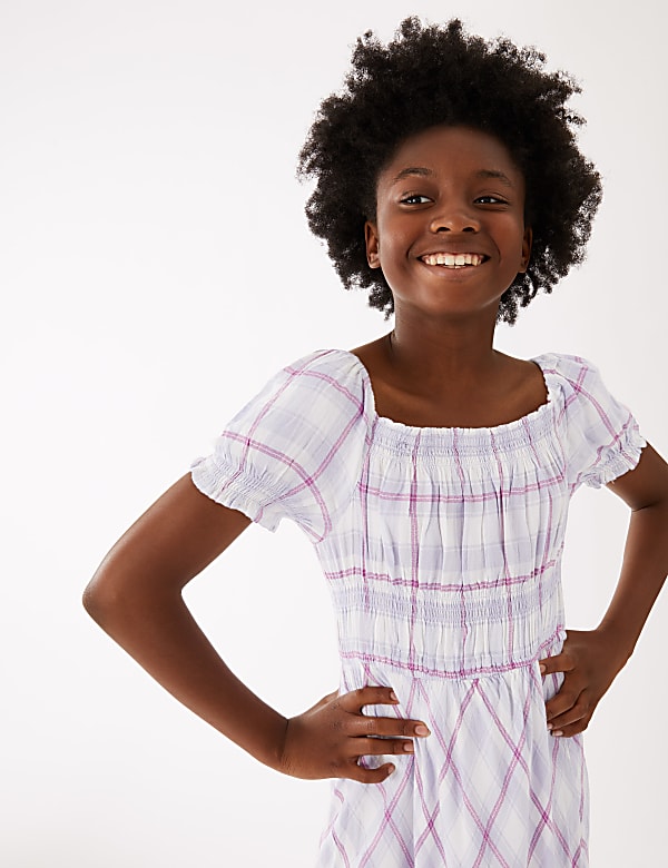 Checked Shirred Midi Dress (6-16 Yrs)