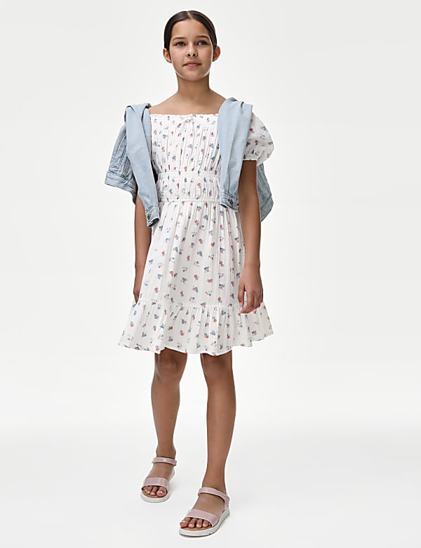 Pure Cotton Floral Dress (6-16 Yrs) - GR