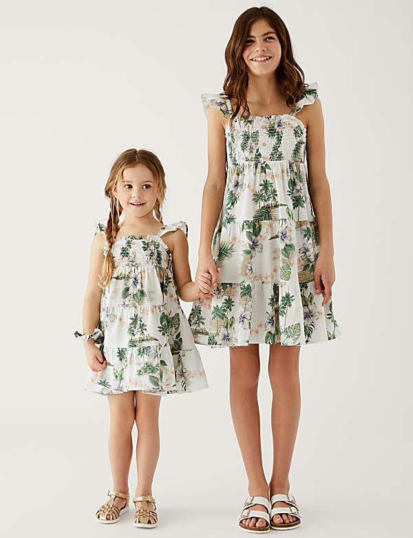 Pure Cotton Hawaiian Tiered Dress (6-16 Yrs)