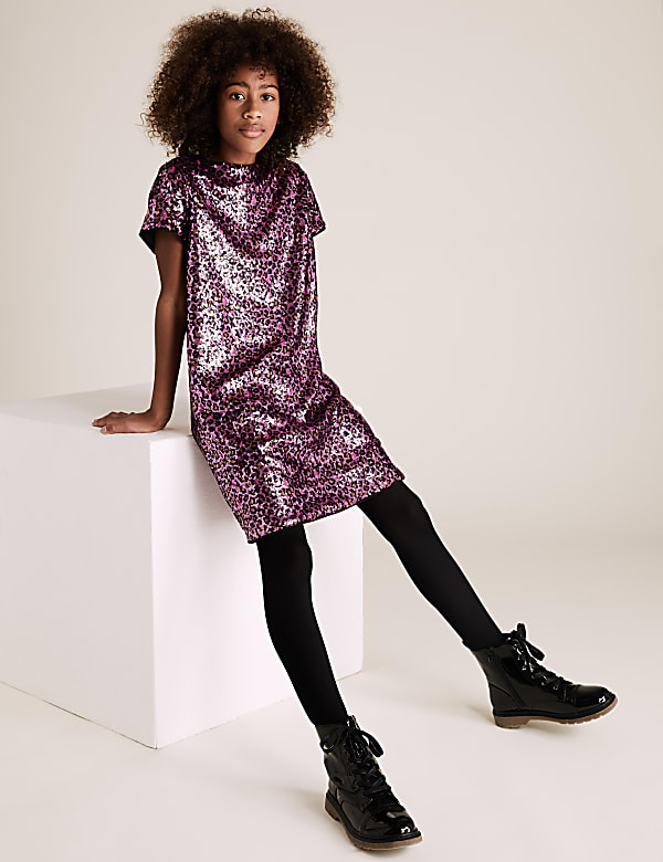 Leopard Print Sequin Dress (6-16 Yrs)
