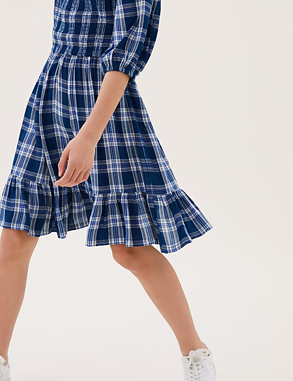 Checked Shirred Dress (6-16 Yrs)