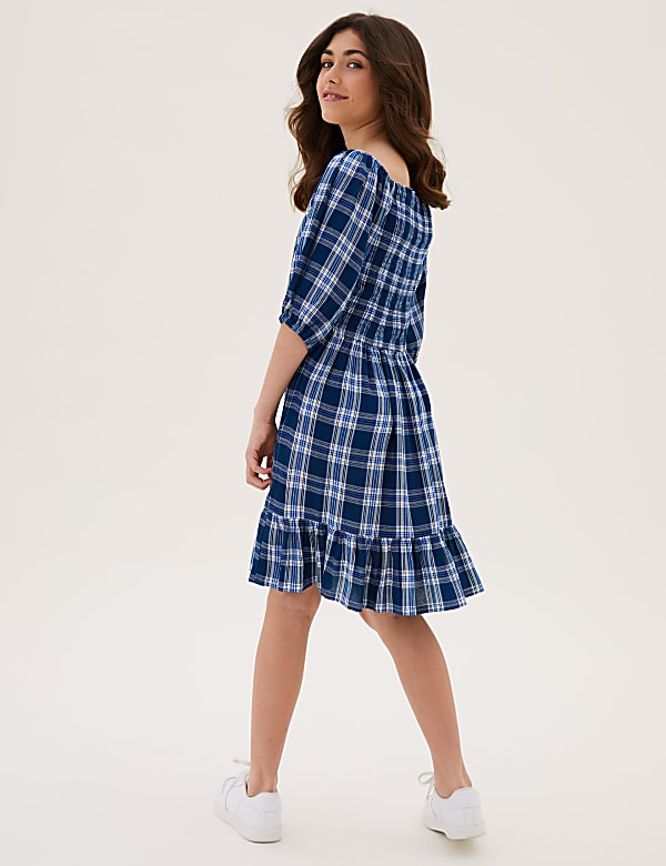 Checked Shirred Dress (6-16 Yrs)