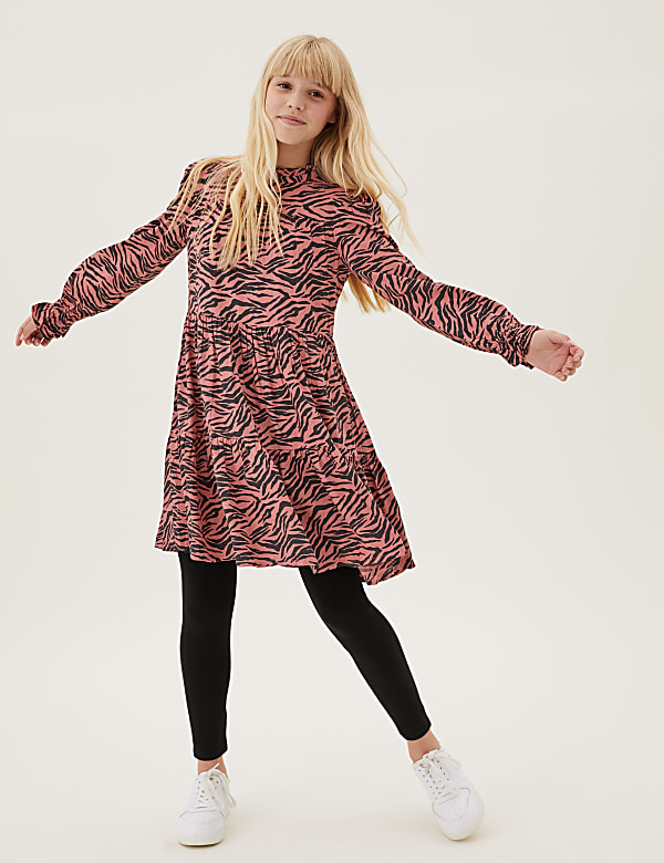 Animal Print Tiered Dress (6-16 Yrs)