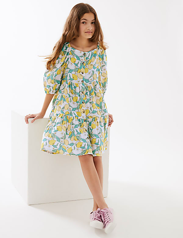 Pure Cotton Lemon Print Dress (6-16 Yrs)