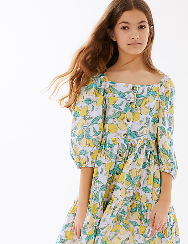 Pure Cotton Lemon Print Dress (6-16 Yrs)