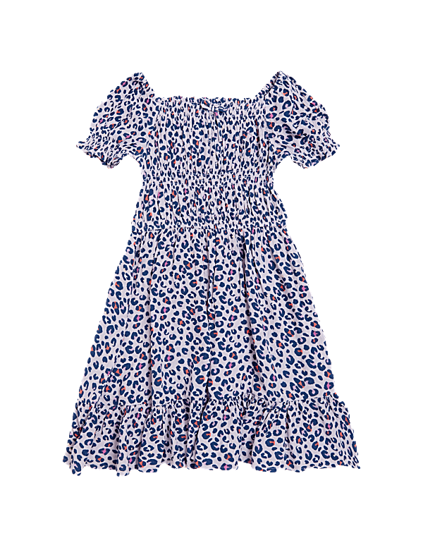 Animal Print Shirred Dress (6-16 Yrs)