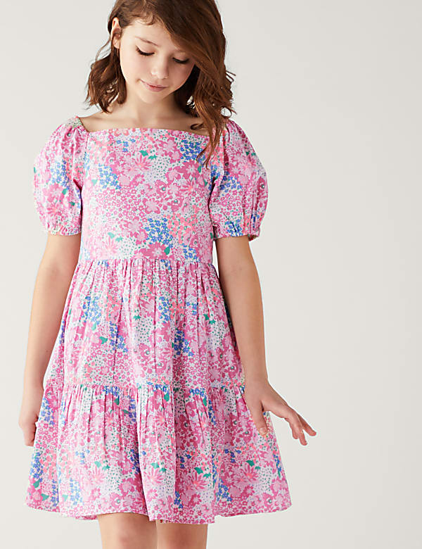 Pure Cotton Floral Tiered Dress