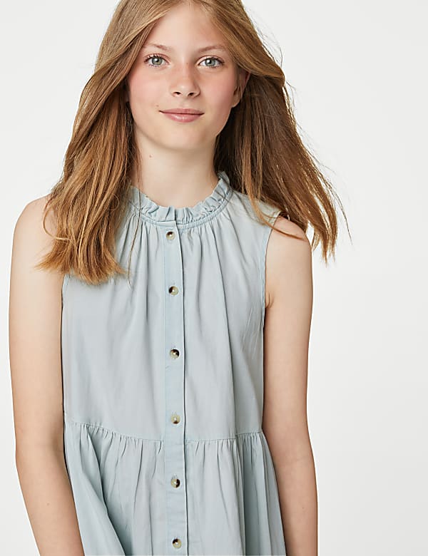 Pure Cotton Denim Tiered Dress (6-16 Yrs)