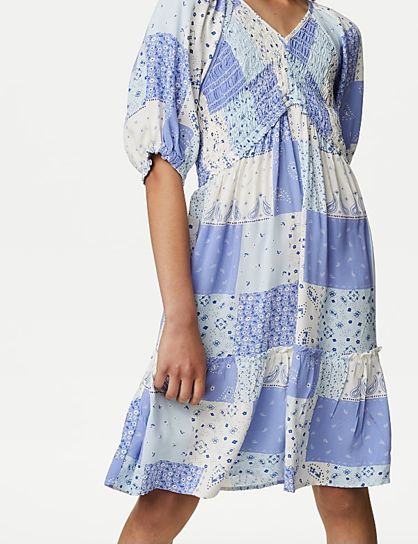 Patchwork Print Shirred Tiered Dress (6-16 Yrs)