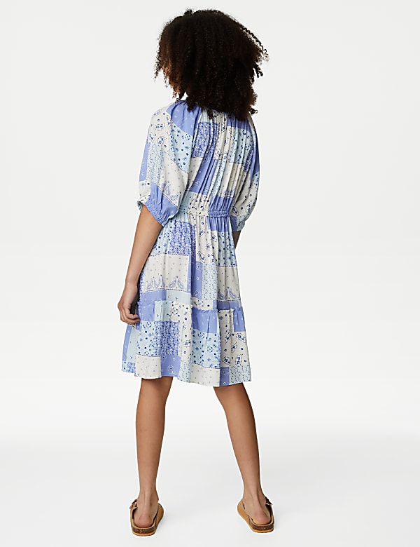Patchwork Print Shirred Tiered Dress (6-16 Yrs)
