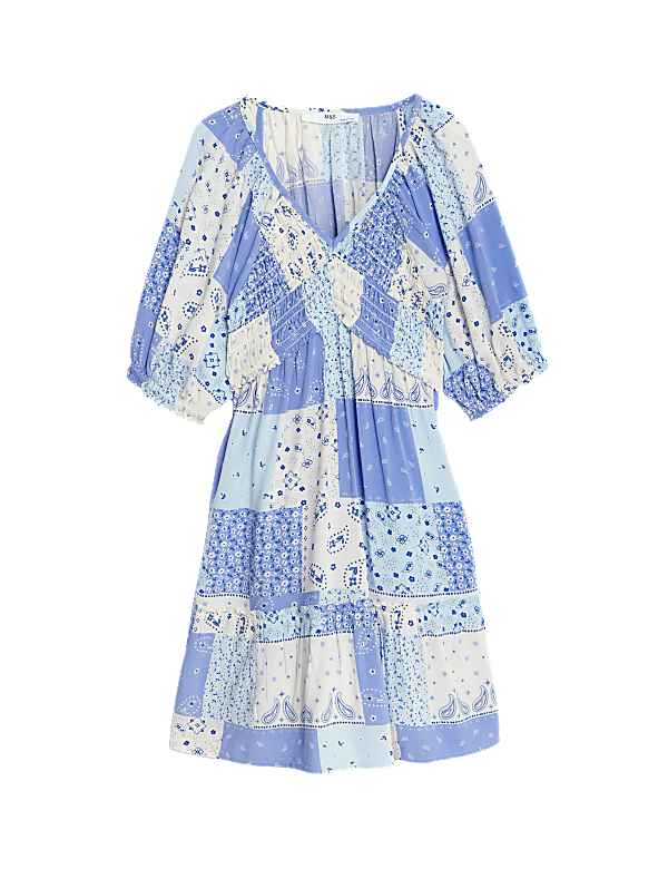 Patchwork Print Shirred Tiered Dress (6-16 Yrs)