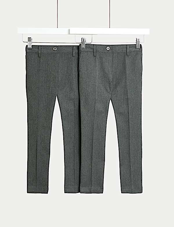 2pk Girls' Slim Fit Easy Dressing School Trousers (3-18 Yrs) - GR