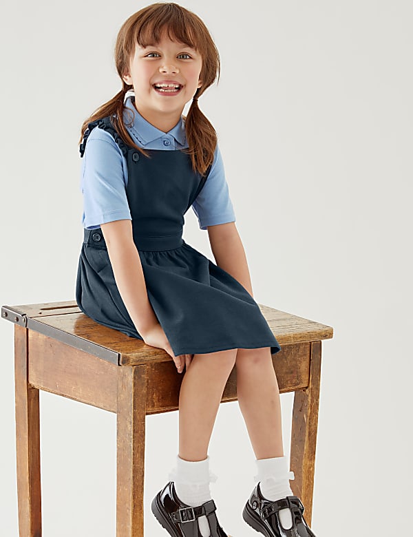 Girls Jersey Frilled School Pinafore 2 12 Yrs