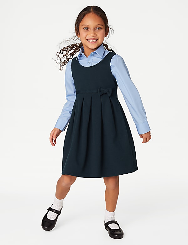2pk Girls' Jersey Bow School Pinafores (2-12 Yrs) - CA