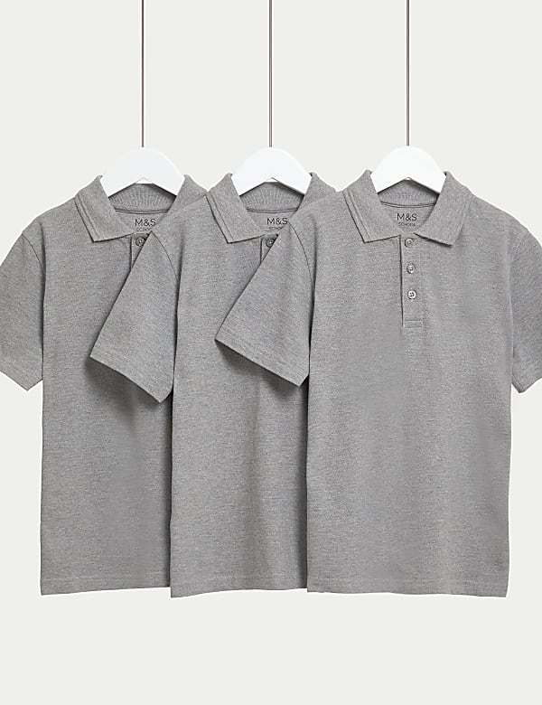 Lot de 3 polos unisexes 100 % coton, parfaits pour l’école (du 2 au 16 ans) - FR