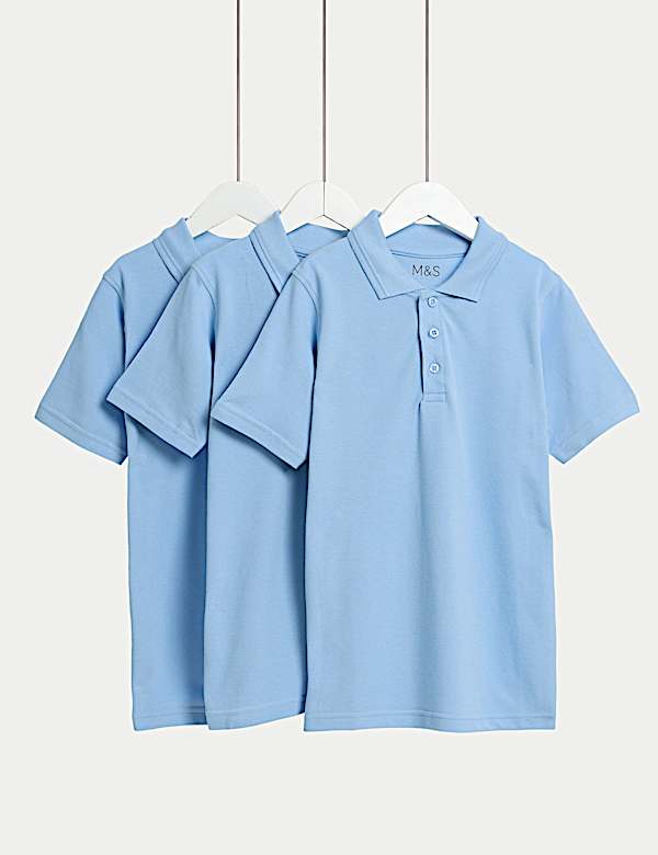 3pk Unisex Stain Resist Slim Fit School Polo Shirts (2-18 Yrs) - DE