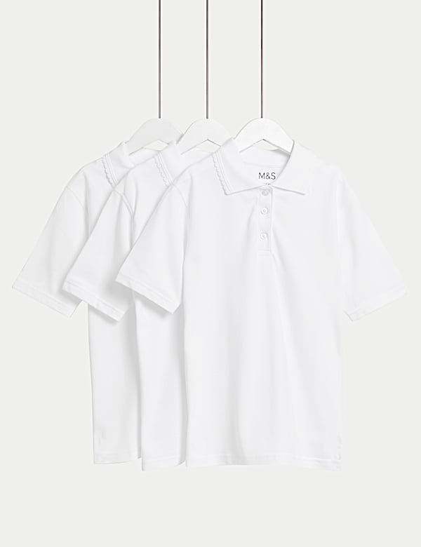 3pk Girls' Pure Cotton Regular Fit Stainaway Polo Shirt (2-18 Yrs) - ES