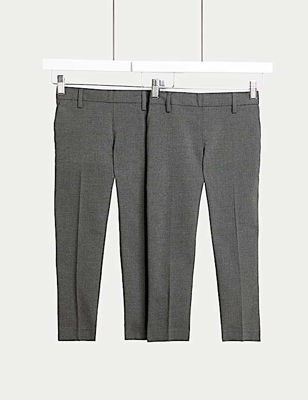 2pk Boys' Slim Leg Stretch School Trousers (2-18 Yrs) - US