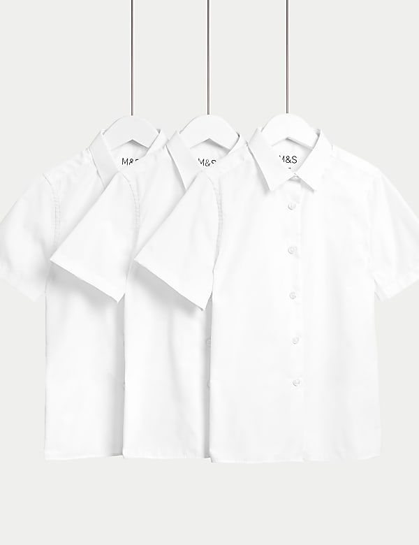 3pk Girls' Plus Fit Easy Iron School Shirts (4-18 Yrs) - OM
