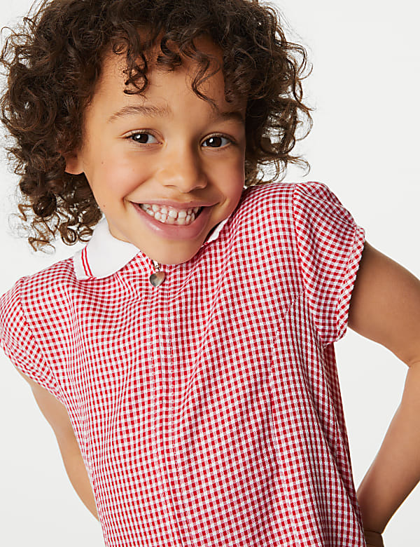 Girls' Gingham Pleated School Dress (2-14 Yrs) - QA