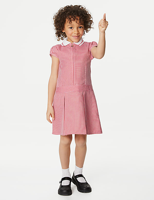 Girls' Gingham Pleated School Dress (2-14 Yrs) - AL